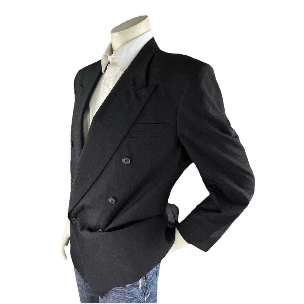 Lubiam Blazer Men 38R Double Breasted Subtle Striped Coat Jacket Made In Italy